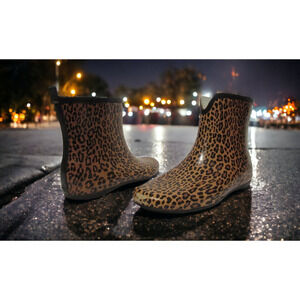 MERONA Womens 6 Leopard Cheetah Ankle Rain Boots Ladies Waterproof Shoes